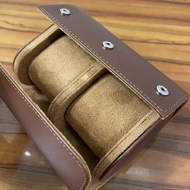 2 Slots Premium High-Quality Brown Leather Travel Watch Box